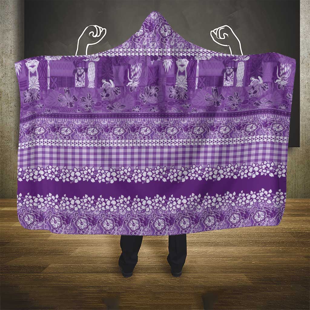 Hawaiian Hibiscus Honu Hooded Blanket Purple Mele Kalikimaka Palaka Spirit LT9 - Polynesian Pride