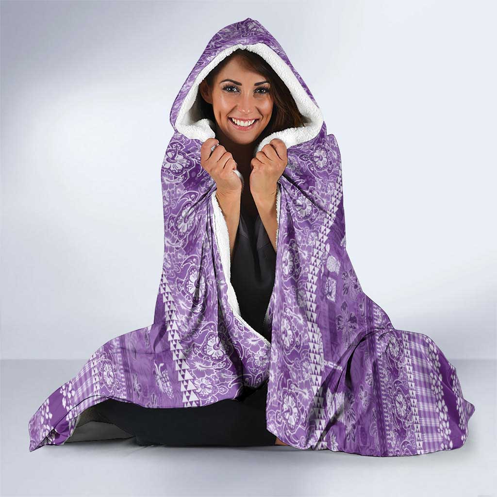 Hawaiian Hibiscus Honu Hooded Blanket Purple Mele Kalikimaka Palaka Spirit LT9 - Polynesian Pride