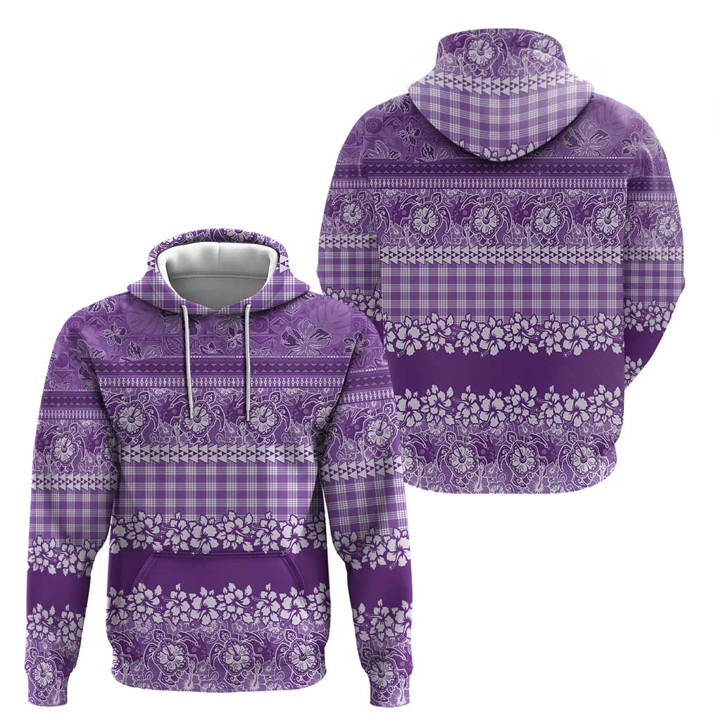 Hawaiian Hibiscus Honu Hoodie Purple Mele Kalikimaka Palaka Spirit LT9 - Polynesian Pride