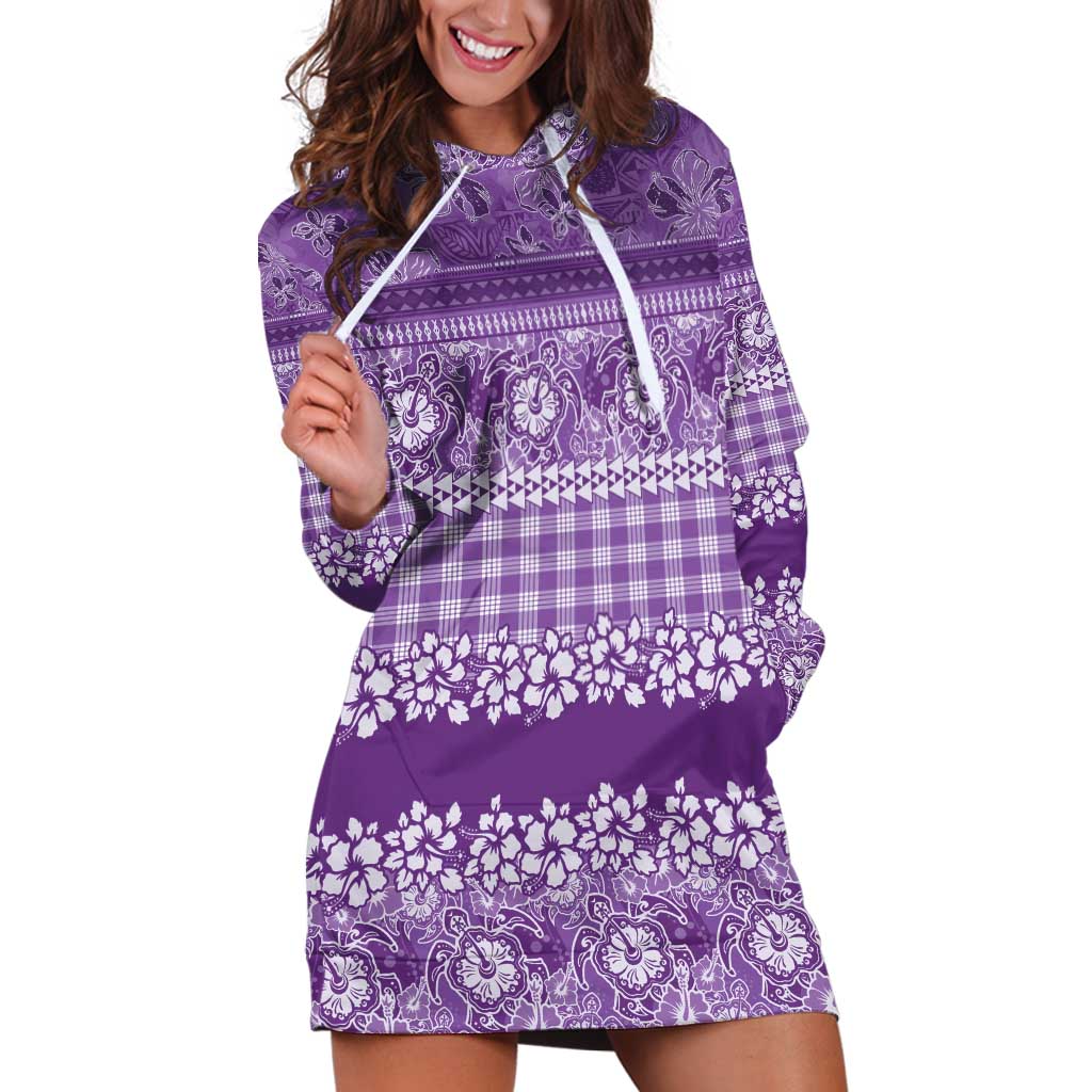 Hawaiian Hibiscus Honu Hoodie Dress Purple Mele Kalikimaka Palaka Spirit LT9 Purple - Polynesian Pride