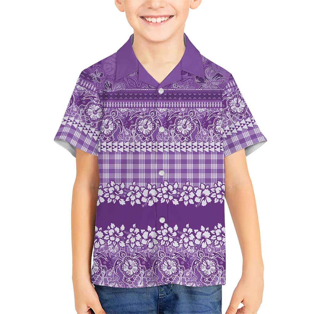 Hawaiian Hibiscus Honu Kid Hawaiian Shirt Purple Mele Kalikimaka Palaka Spirit LT9 Kid Purple - Polynesian Pride