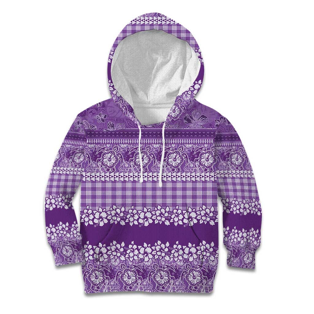 Hawaiian Hibiscus Honu Kid Hoodie Purple Mele Kalikimaka Palaka Spirit - Polynesian Pride