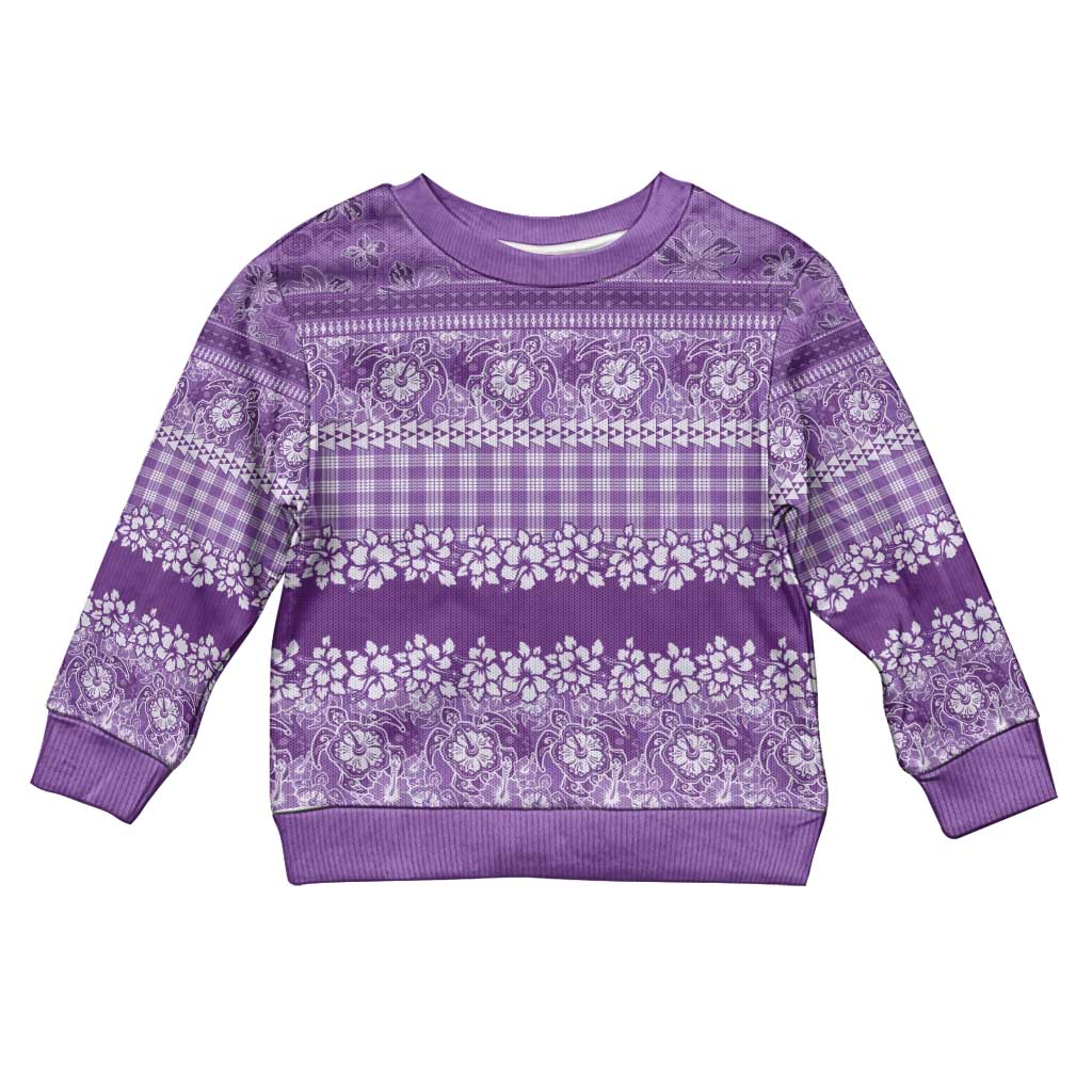 Hawaiian Hibiscus Honu Kid Ugly Christmas Sweater Purple Mele Kalikimaka Palaka Spirit LT9 Kid Purple - Polynesian Pride
