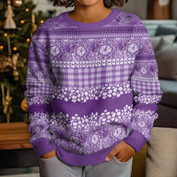 Hawaiian Hibiscus Honu Kid Ugly Christmas Sweater Purple Mele Kalikimaka Palaka Spirit LT9 - Polynesian Pride