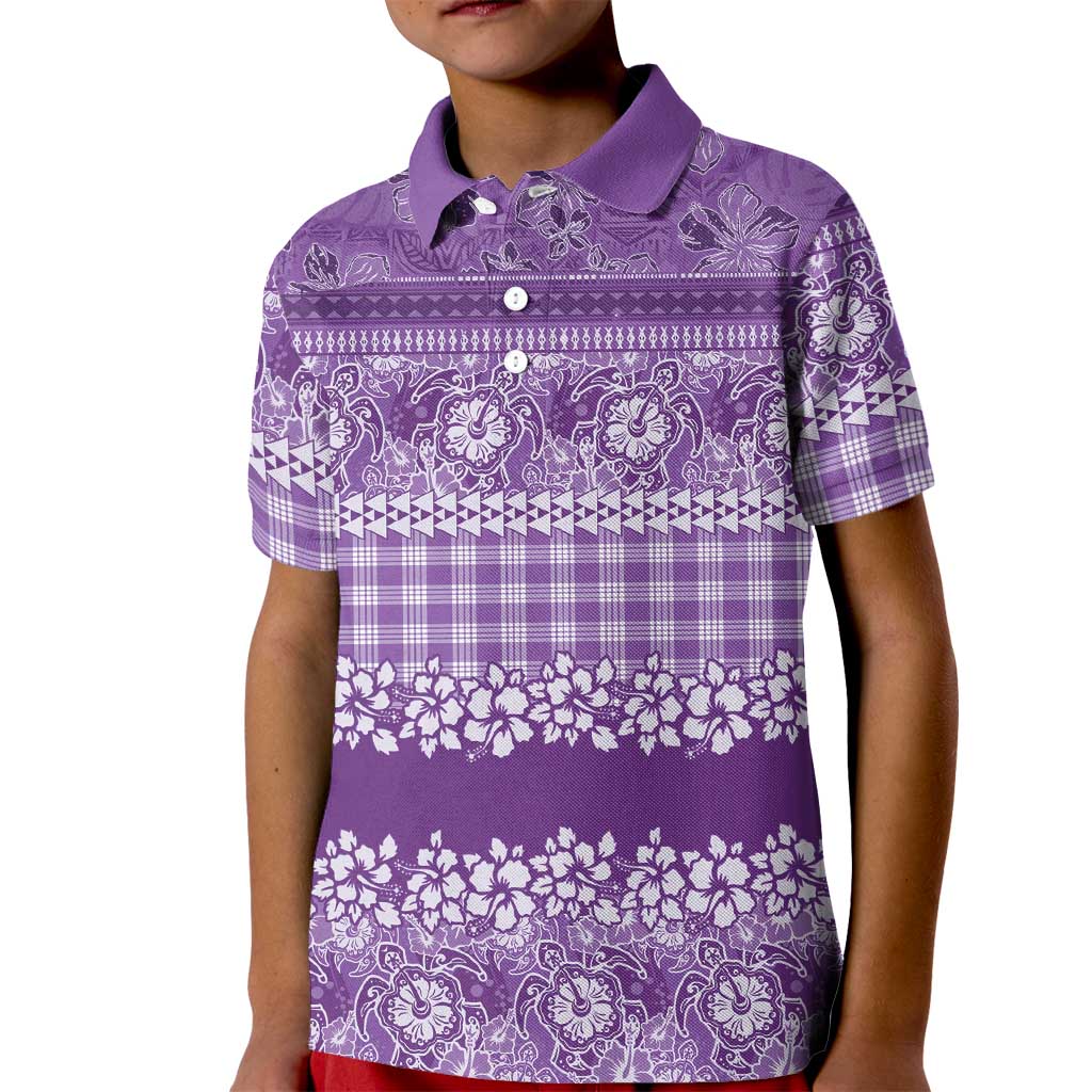 Hawaiian Hibiscus Honu Kid Polo Shirt Purple Mele Kalikimaka Palaka Spirit LT9 Kid Purple - Polynesian Pride