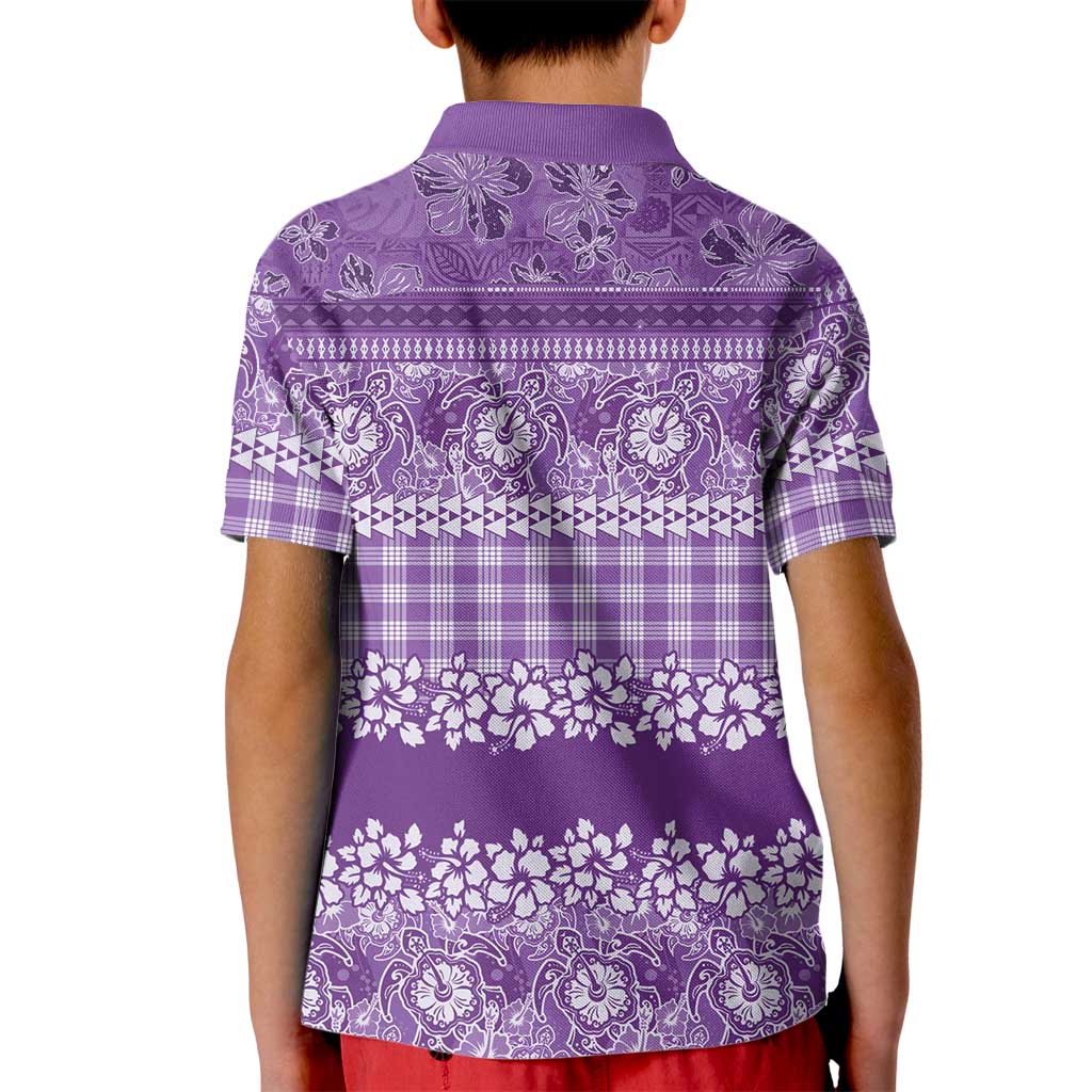 Hawaiian Hibiscus Honu Kid Polo Shirt Purple Mele Kalikimaka Palaka Spirit LT9 - Polynesian Pride