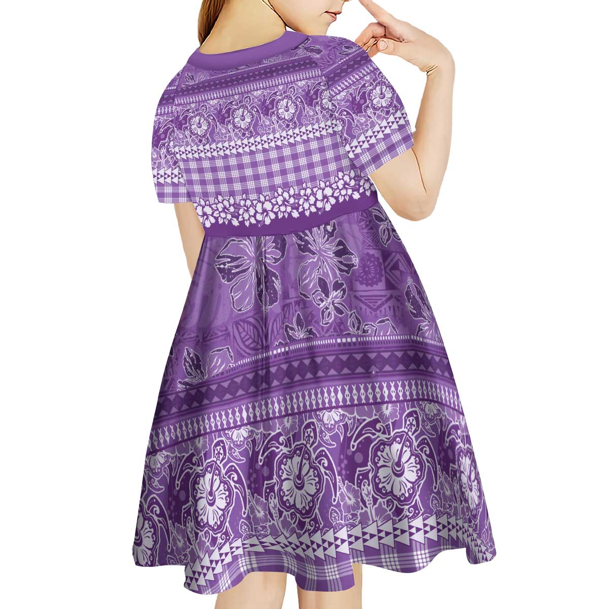 Hawaiian Hibiscus Honu Kid Short Sleeve Dress Purple Mele Kalikimaka Palaka Spirit LT9 - Polynesian Pride