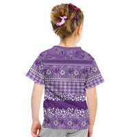 Hawaiian Hibiscus Honu Kid T Shirt Purple Mele Kalikimaka Palaka Spirit LT9 - Polynesian Pride
