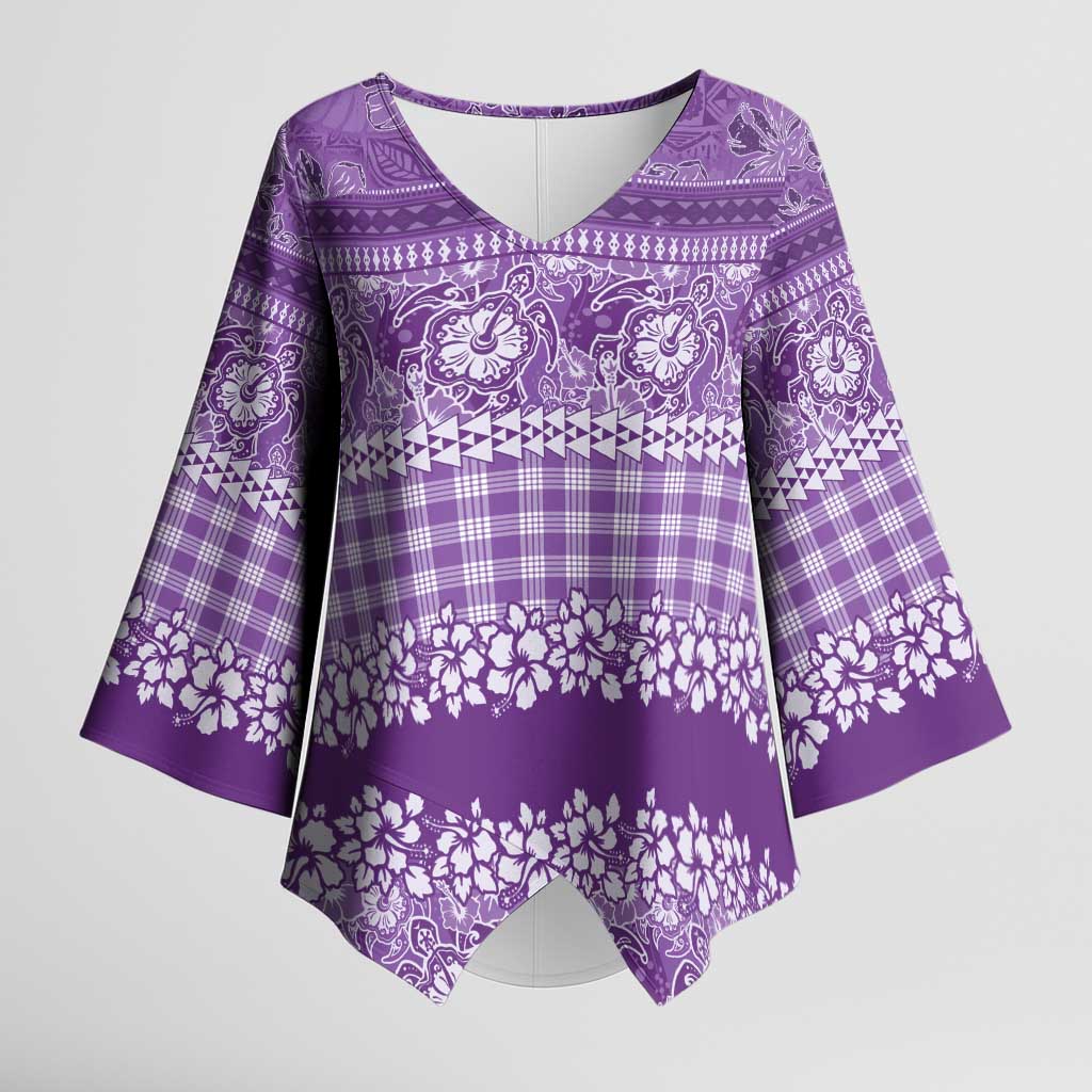 Hawaiian Hibiscus Honu Kimono Sleeve Blouse Purple Mele Kalikimaka Palaka Spirit LT9 Female Purple - Polynesian Pride