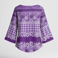 Hawaiian Hibiscus Honu Kimono Sleeve Blouse Purple Mele Kalikimaka Palaka Spirit LT9 - Polynesian Pride