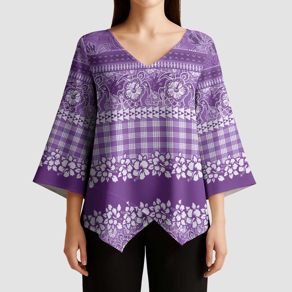 Hawaiian Hibiscus Honu Kimono Sleeve Blouse Purple Mele Kalikimaka Palaka Spirit LT9 - Polynesian Pride