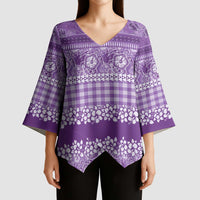 Hawaiian Hibiscus Honu Kimono Sleeve Blouse Purple Mele Kalikimaka Palaka Spirit LT9 - Polynesian Pride