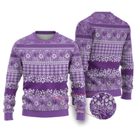 Hawaiian Hibiscus Honu Ugly Christmas Sweater Purple Mele Kalikimaka Palaka Spirit LT9 Purple - Polynesian Pride