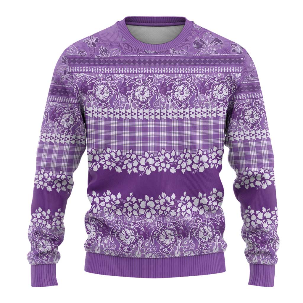 Hawaiian Hibiscus Honu Ugly Christmas Sweater Purple Mele Kalikimaka Palaka Spirit LT9 - Polynesian Pride