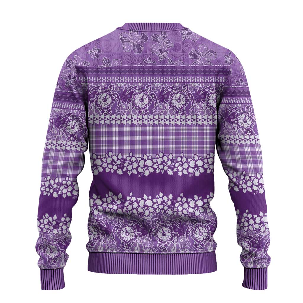 Hawaiian Hibiscus Honu Ugly Christmas Sweater Purple Mele Kalikimaka Palaka Spirit LT9 - Polynesian Pride