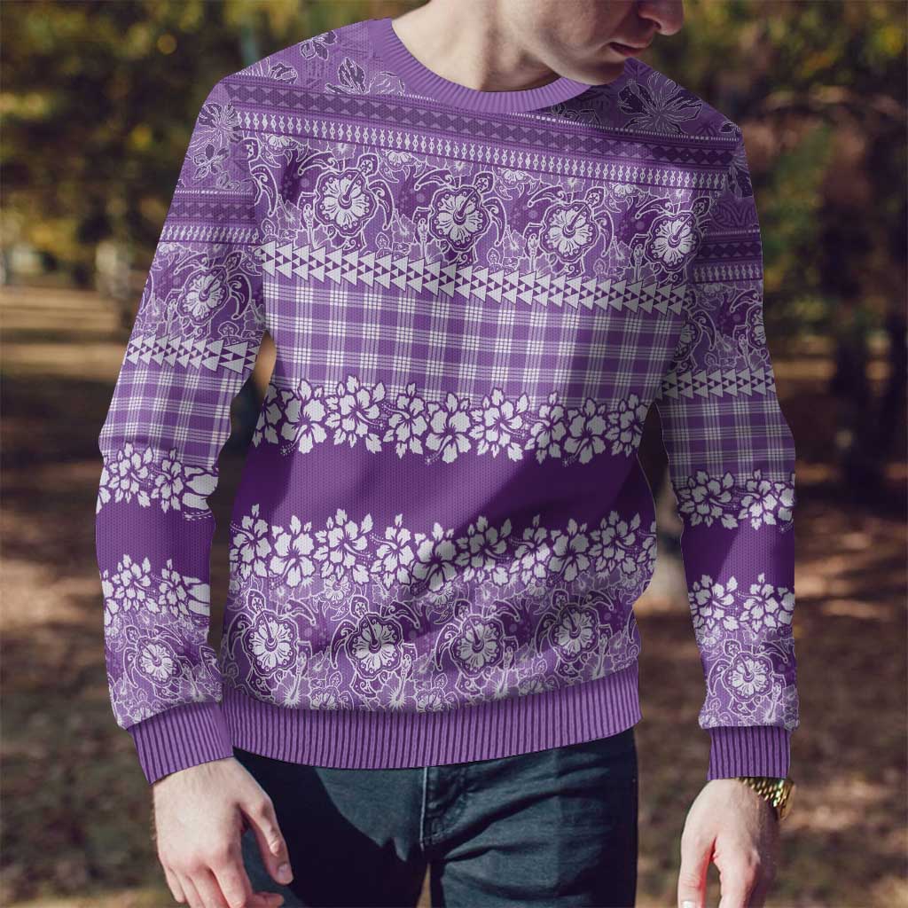 Hawaiian Hibiscus Honu Ugly Christmas Sweater Purple Mele Kalikimaka Palaka Spirit LT9 - Polynesian Pride