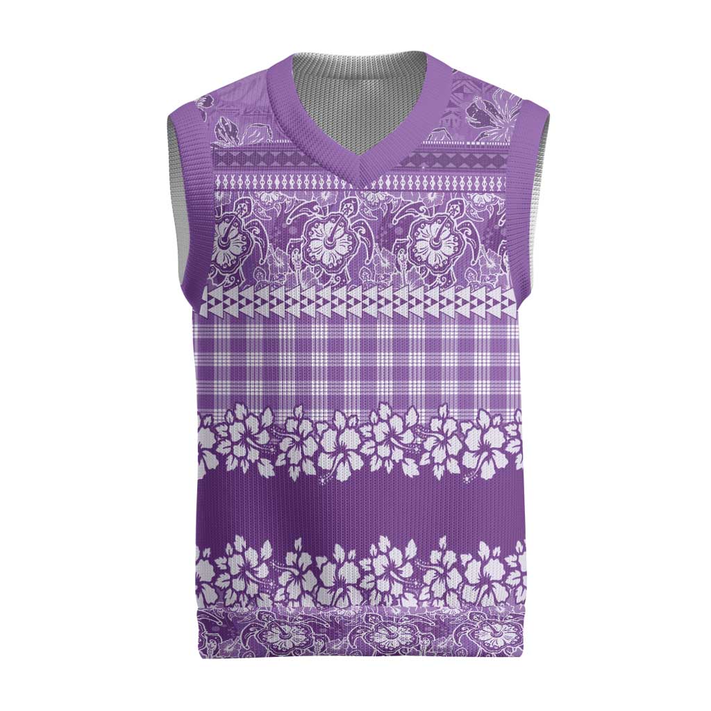 Hawaiian Hibiscus Honu Christmas Knitted V-Neck Vest Purple Mele Kalikimaka Palaka Spirit LT9 Purple - Polynesian Pride