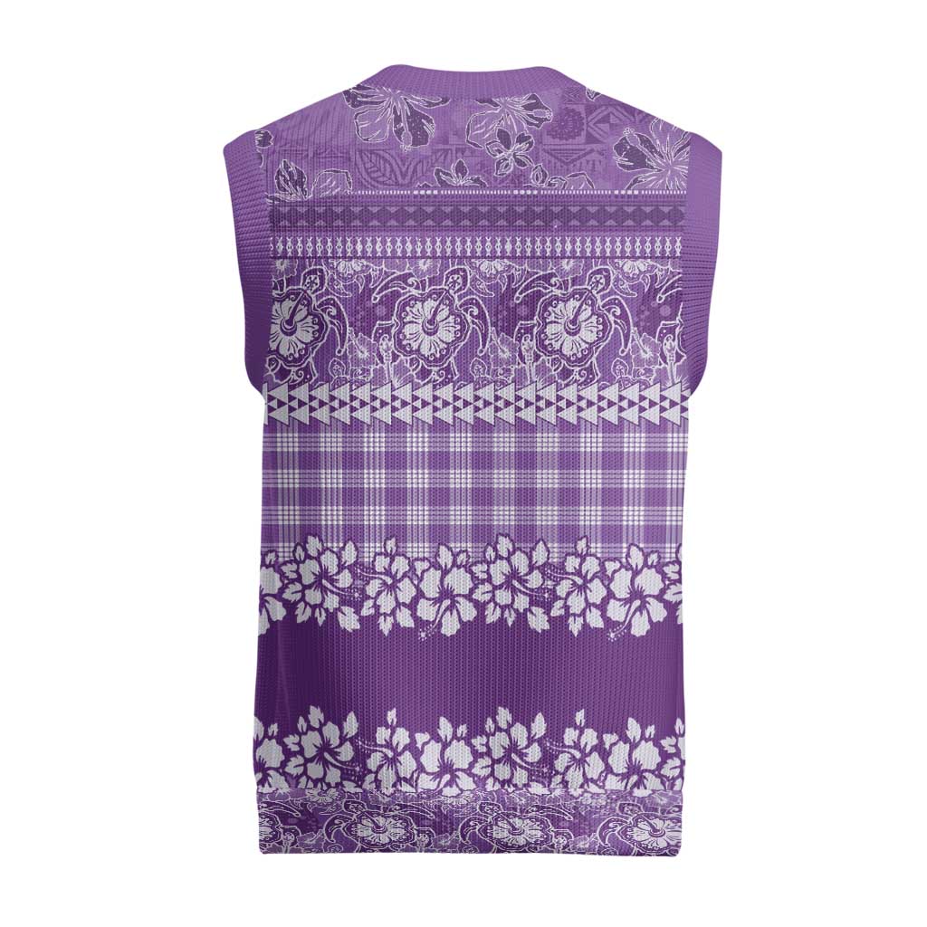 Hawaiian Hibiscus Honu Christmas Knitted V-Neck Vest Purple Mele Kalikimaka Palaka Spirit LT9 - Polynesian Pride