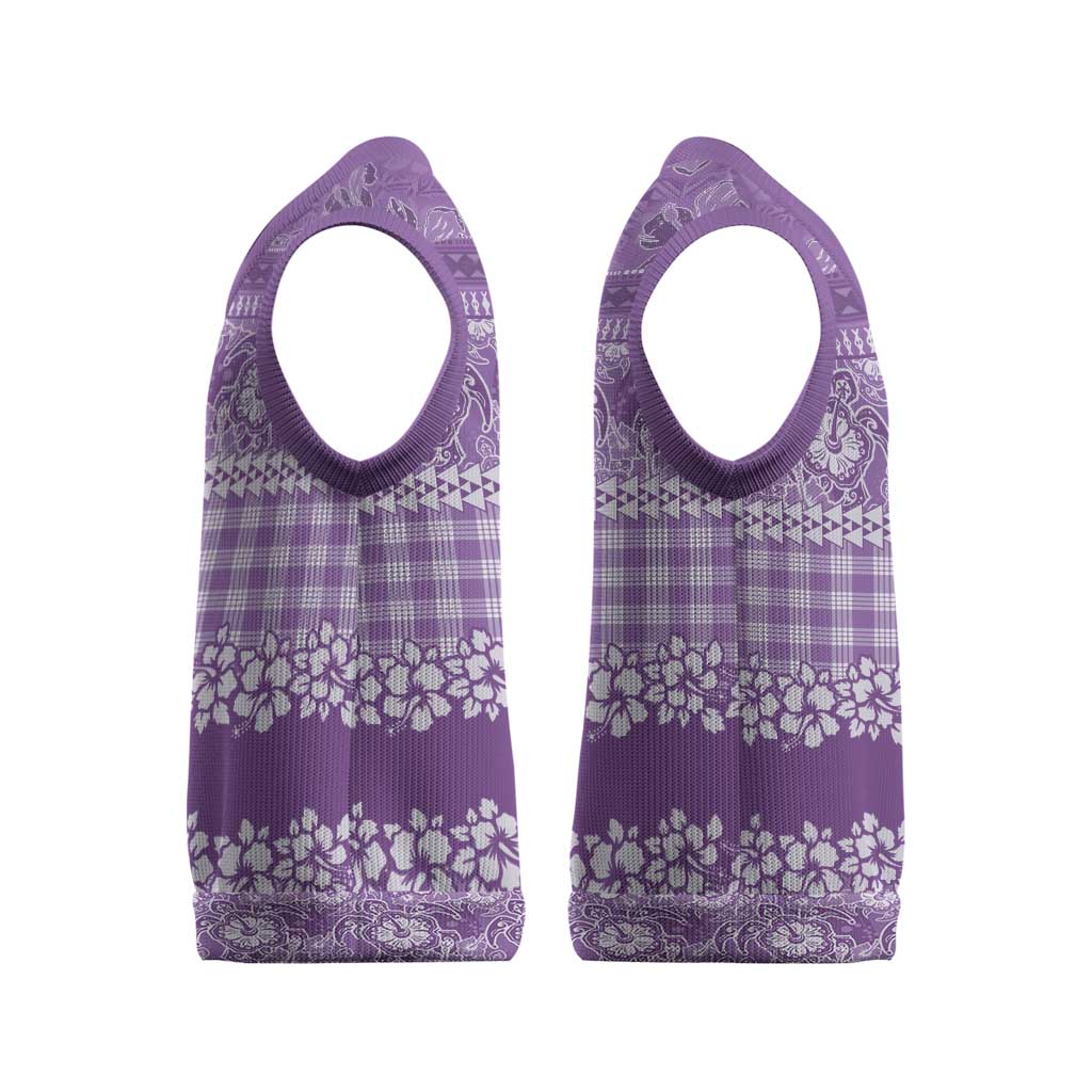 Hawaiian Hibiscus Honu Christmas Knitted V-Neck Vest Purple Mele Kalikimaka Palaka Spirit LT9 - Polynesian Pride