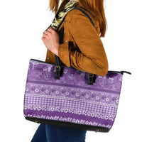 Hawaiian Hibiscus Honu Leather Tote Bag Purple Mele Kalikimaka Palaka Spirit LT9 Purple - Polynesian Pride