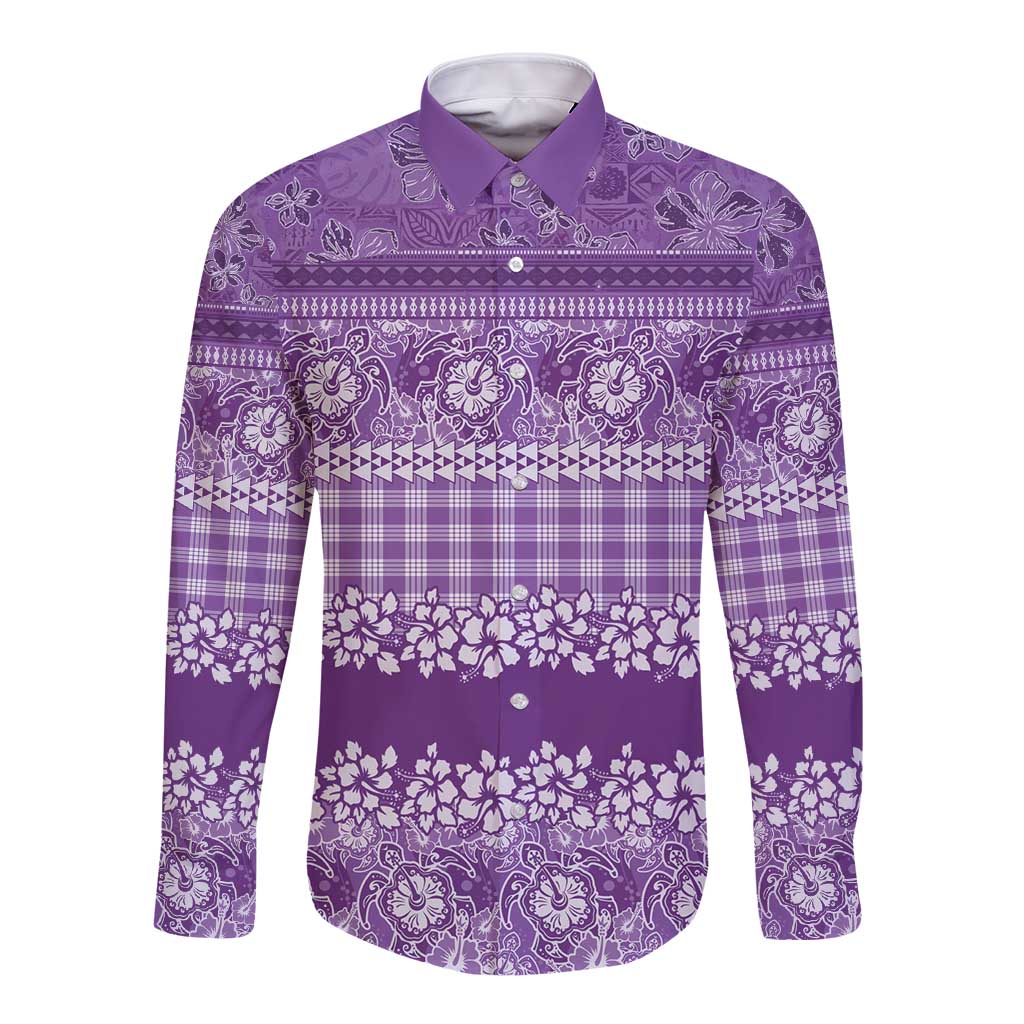 Hawaiian Hibiscus Honu Long Sleeve Button Shirt Purple Mele Kalikimaka Palaka Spirit LT9 Unisex Purple - Polynesian Pride