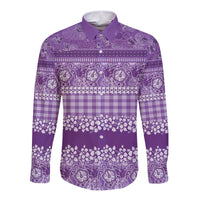 Hawaiian Hibiscus Honu Long Sleeve Button Shirt Purple Mele Kalikimaka Palaka Spirit LT9 Unisex Purple - Polynesian Pride