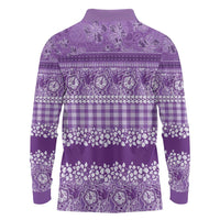 Hawaiian Hibiscus Honu Long Sleeve Polo Shirt Purple Mele Kalikimaka Palaka Spirit LT9 - Polynesian Pride