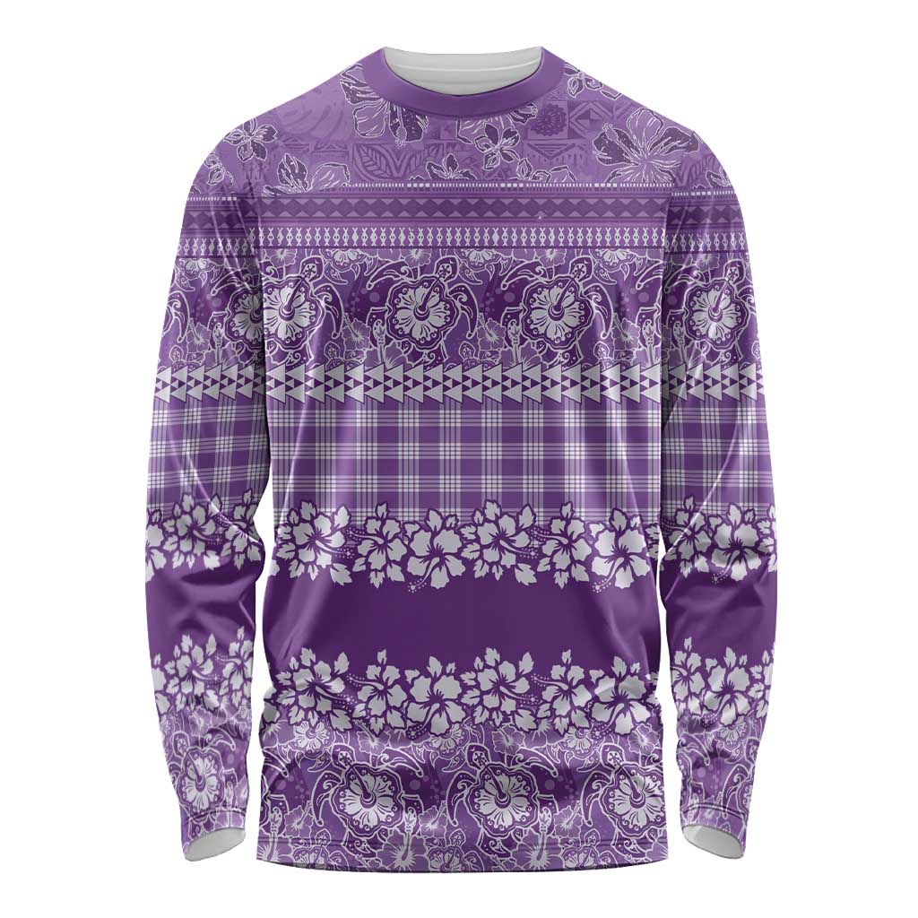 Hawaiian Hibiscus Honu Long Sleeve Shirt Purple Mele Kalikimaka Palaka Spirit LT9 Unisex Purple - Polynesian Pride