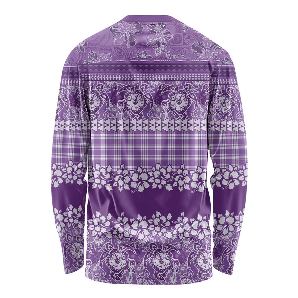 Hawaiian Hibiscus Honu Long Sleeve Shirt Purple Mele Kalikimaka Palaka Spirit LT9 - Polynesian Pride