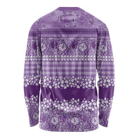 Hawaiian Hibiscus Honu Long Sleeve Shirt Purple Mele Kalikimaka Palaka Spirit LT9 - Polynesian Pride