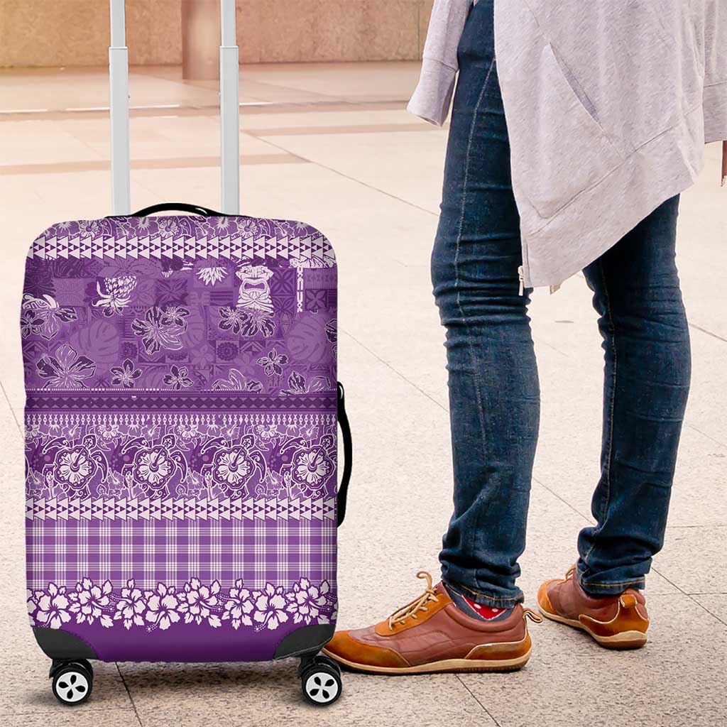 Hawaiian Hibiscus Honu Luggage Cover Purple Mele Kalikimaka Palaka Spirit LT9 Purple - Polynesian Pride