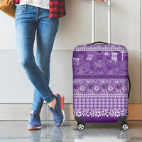 Hawaiian Hibiscus Honu Luggage Cover Purple Mele Kalikimaka Palaka Spirit LT9 - Polynesian Pride