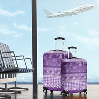 Hawaiian Hibiscus Honu Luggage Cover Purple Mele Kalikimaka Palaka Spirit LT9 - Polynesian Pride