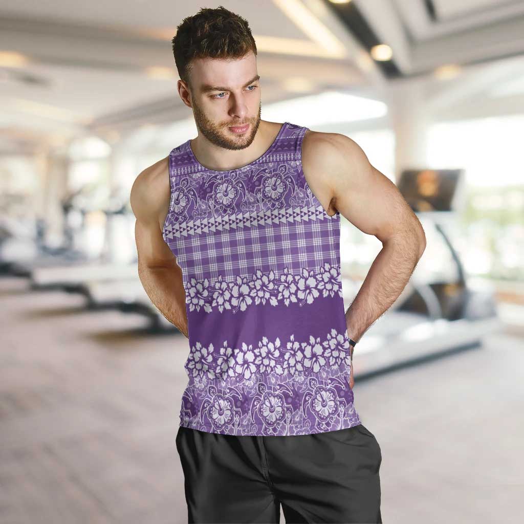 Hawaiian Hibiscus Honu Men Tank Top Purple Mele Kalikimaka Palaka Spirit LT9 Purple - Polynesian Pride
