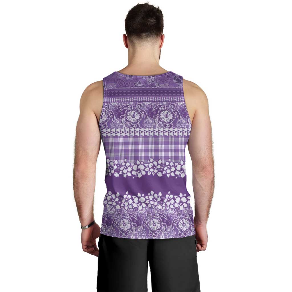 Hawaiian Hibiscus Honu Men Tank Top Purple Mele Kalikimaka Palaka Spirit LT9 - Polynesian Pride