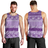 Hawaiian Hibiscus Honu Men Tank Top Purple Mele Kalikimaka Palaka Spirit LT9 - Polynesian Pride