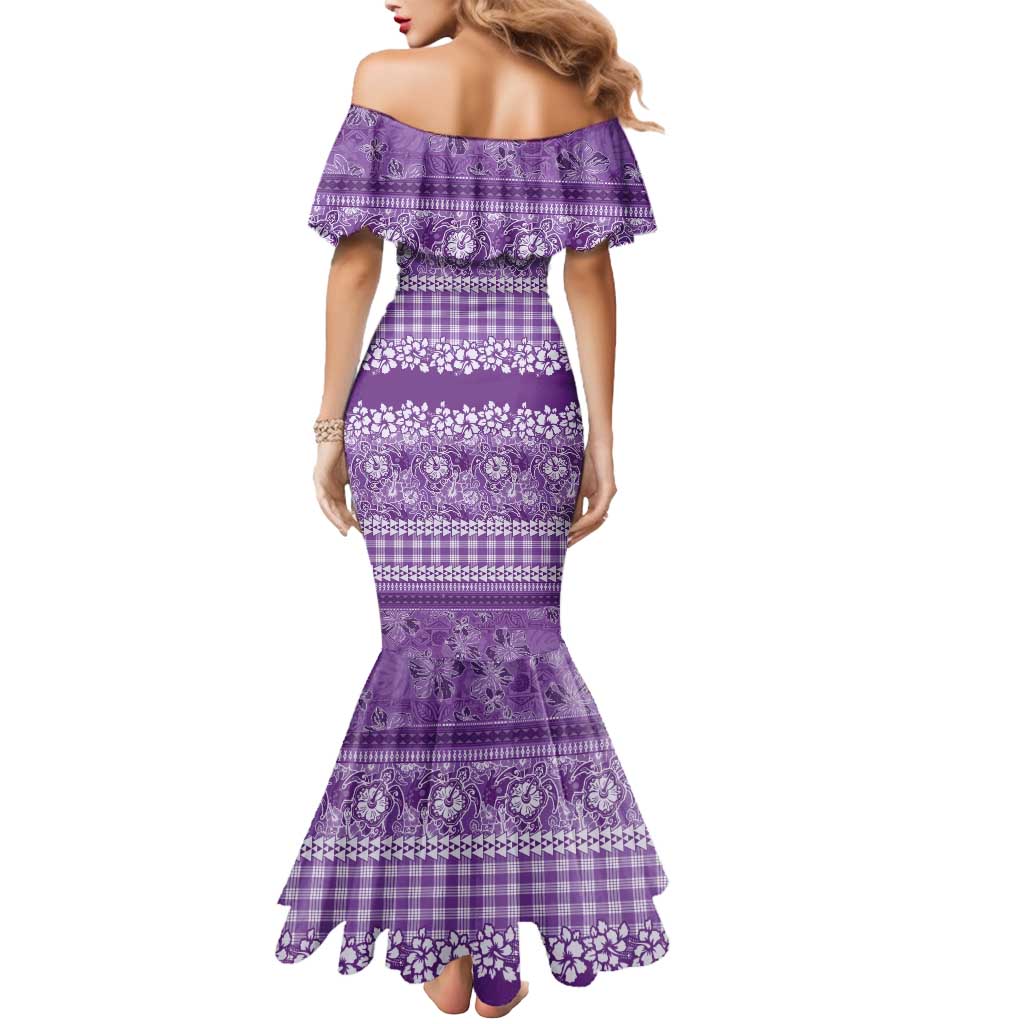 Hawaiian Hibiscus Honu Mermaid Dress Purple Mele Kalikimaka Palaka Spirit LT9 - Polynesian Pride