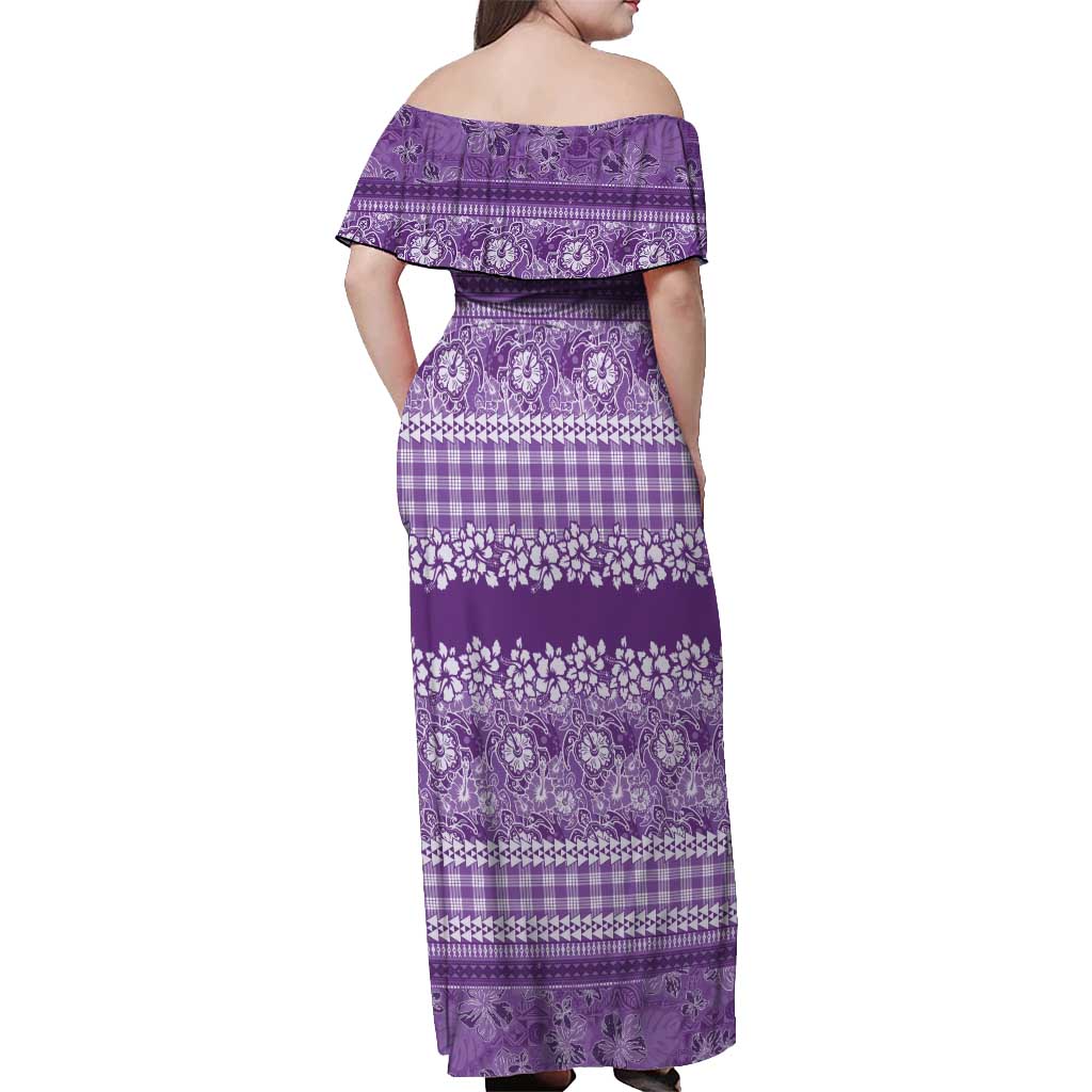 Hawaiian Hibiscus Honu Off Shoulder Maxi Dress Purple Mele Kalikimaka Palaka Spirit LT9 - Polynesian Pride