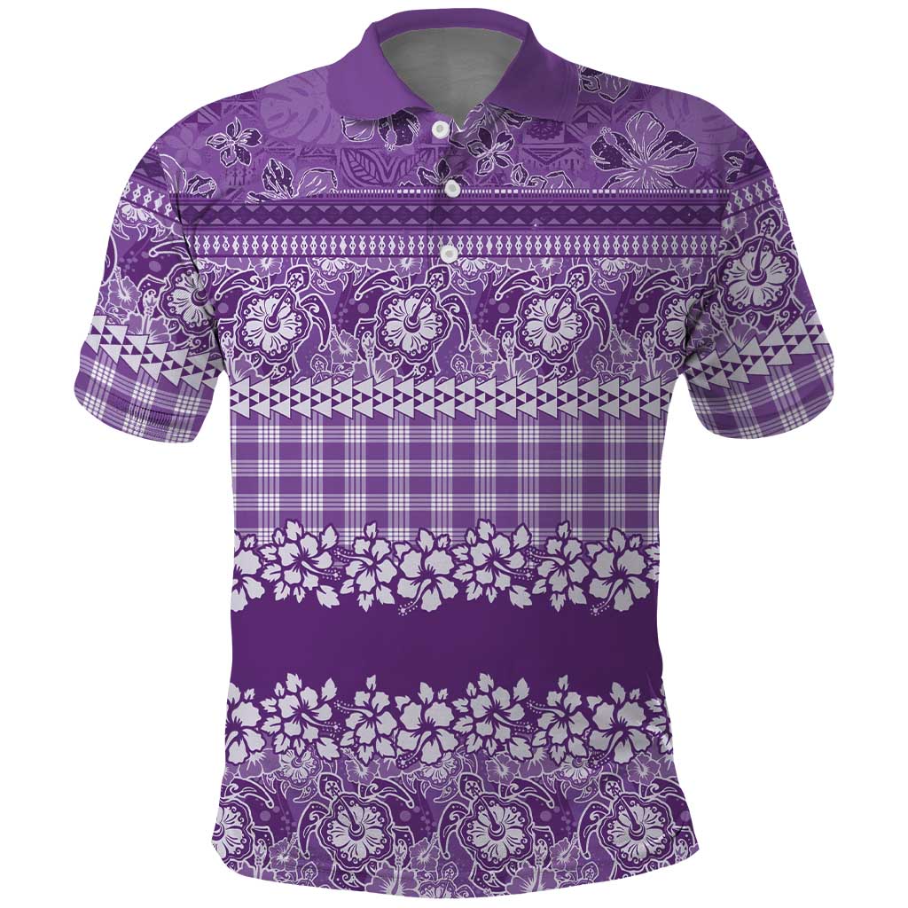 Hawaiian Hibiscus Honu Polo Shirt Purple Mele Kalikimaka Palaka Spirit LT9 Purple - Polynesian Pride