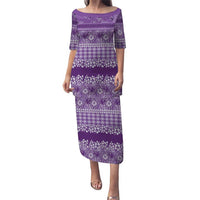 Hawaiian Hibiscus Honu Puletasi Purple Mele Kalikimaka Palaka Spirit LT9 Long Dress Purple - Polynesian Pride