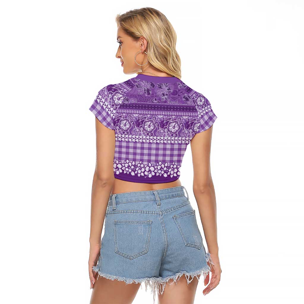 Hawaiian Hibiscus Honu Raglan Cropped T Shirt Purple Mele Kalikimaka Palaka Spirit LT9 - Polynesian Pride