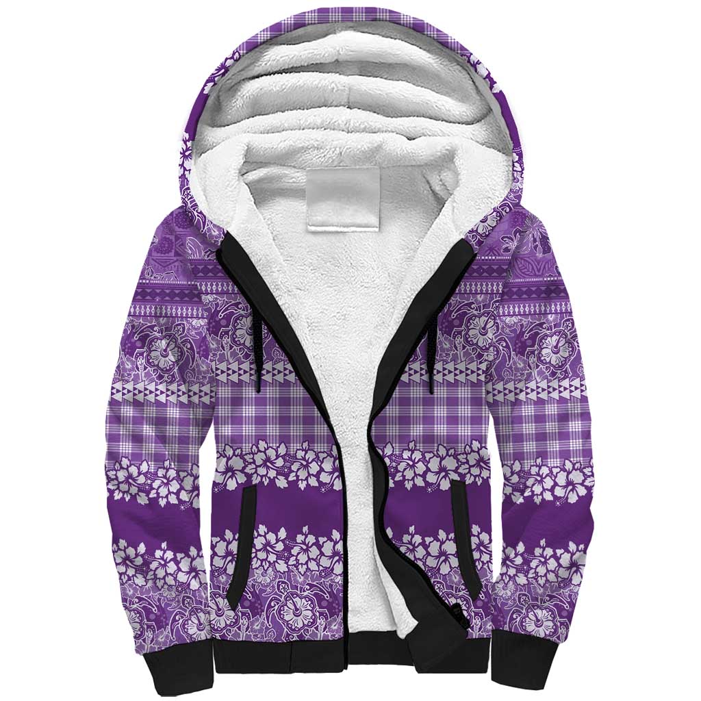 Hawaiian Hibiscus Honu Sherpa Hoodie Purple Mele Kalikimaka Palaka Spirit LT9 Unisex Purple - Polynesian Pride