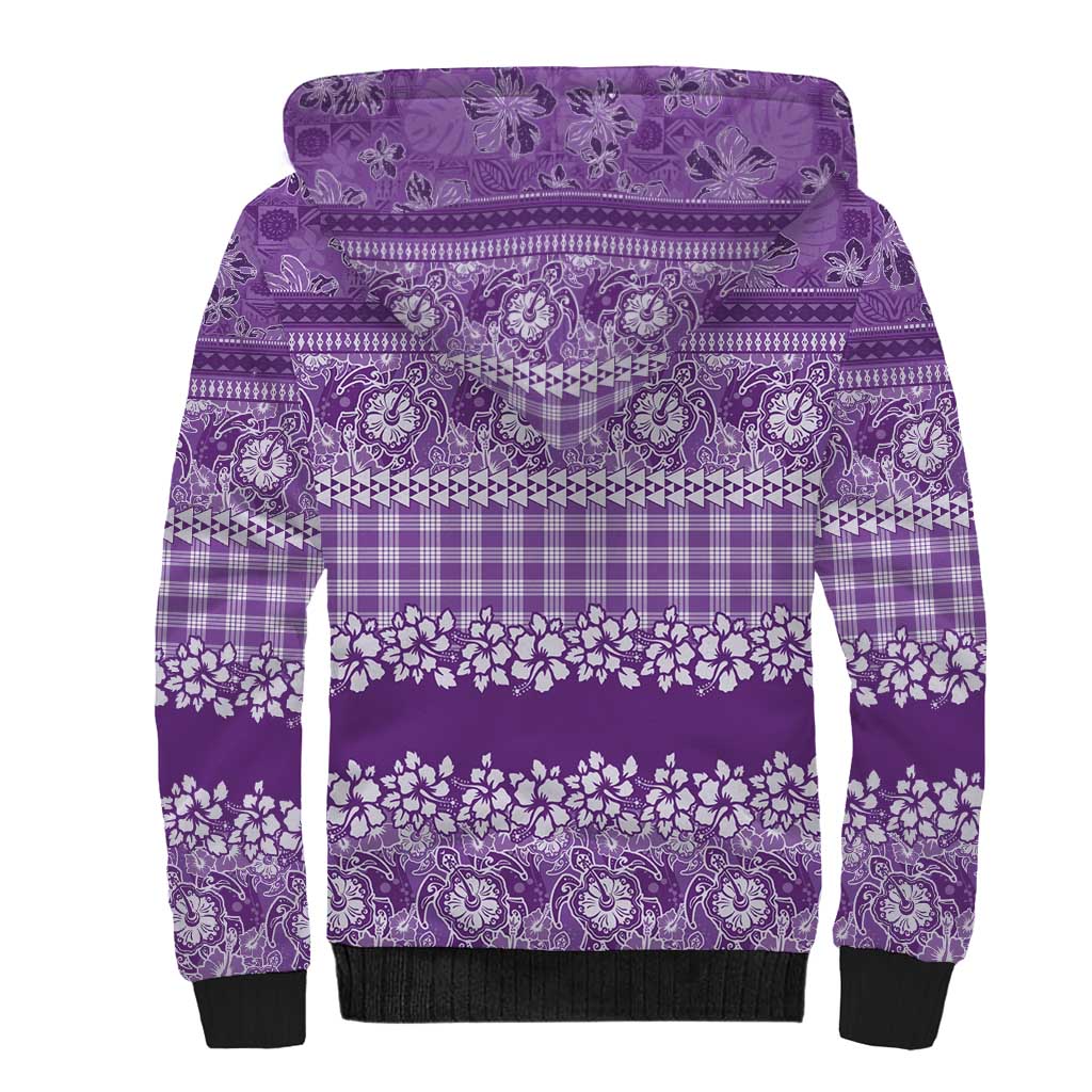 Hawaiian Hibiscus Honu Sherpa Hoodie Purple Mele Kalikimaka Palaka Spirit LT9 - Polynesian Pride