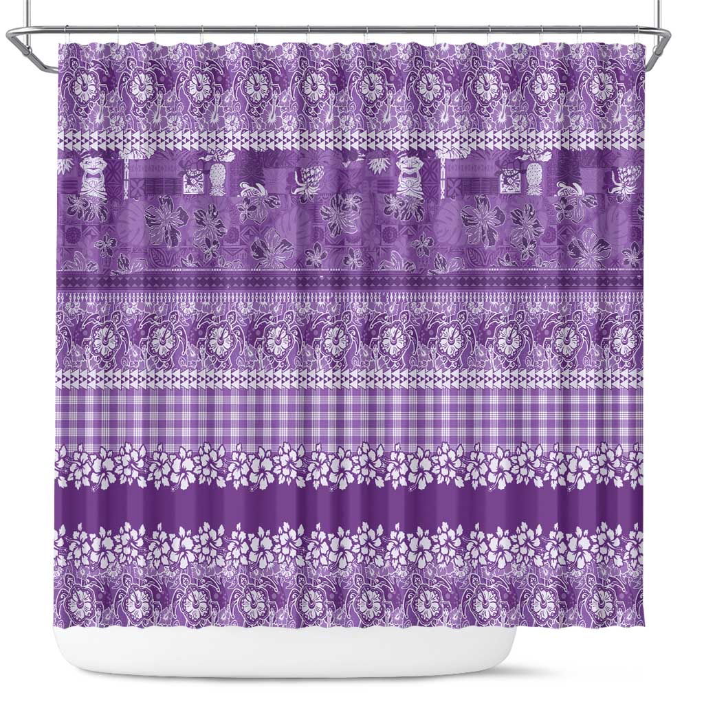 Hawaiian Hibiscus Honu Shower Curtain Purple Mele Kalikimaka Palaka Spirit LT9 Purple - Polynesian Pride