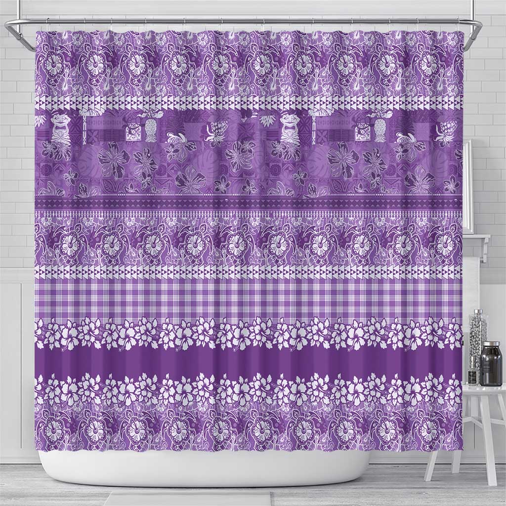 Hawaiian Hibiscus Honu Shower Curtain Purple Mele Kalikimaka Palaka Spirit LT9 - Polynesian Pride