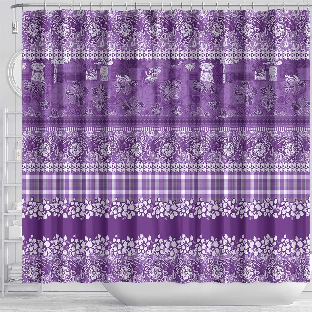 Hawaiian Hibiscus Honu Shower Curtain Purple Mele Kalikimaka Palaka Spirit LT9 - Polynesian Pride