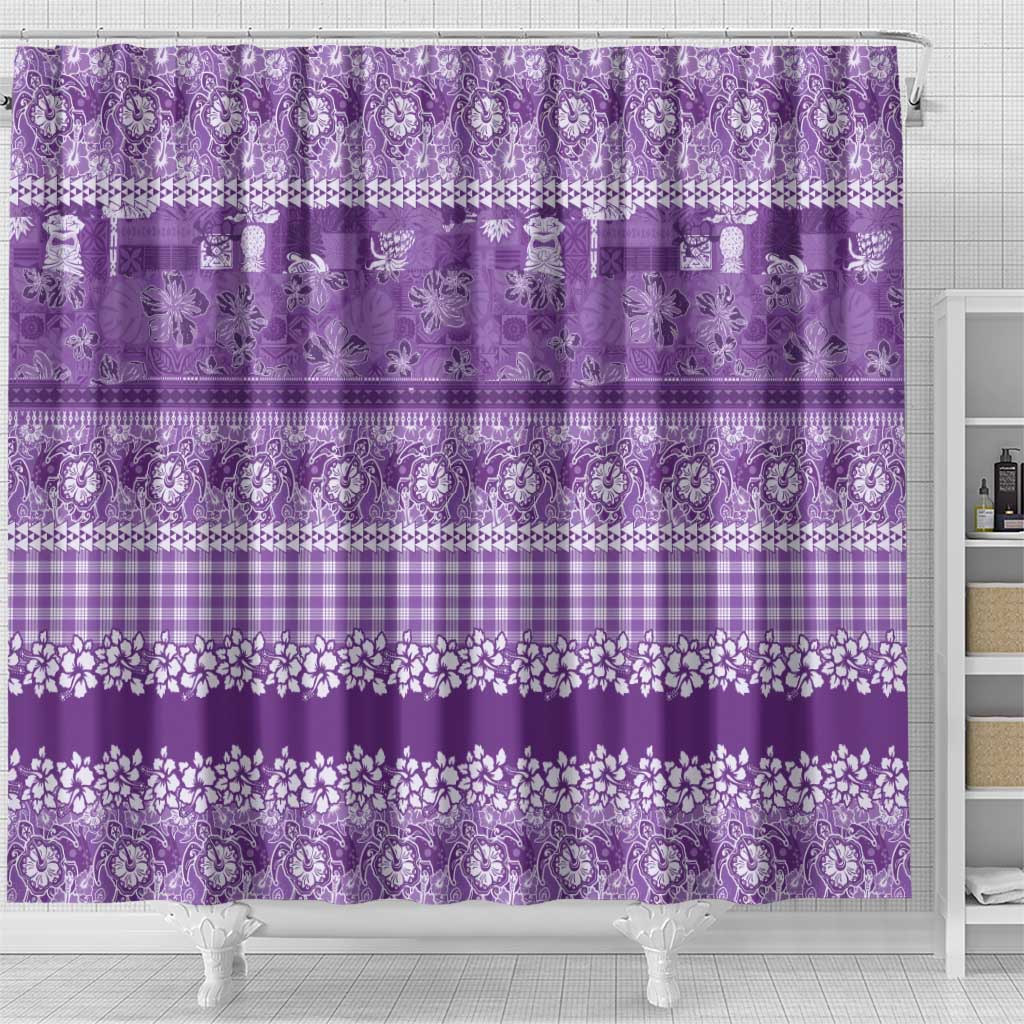 Hawaiian Hibiscus Honu Shower Curtain Purple Mele Kalikimaka Palaka Spirit LT9 - Polynesian Pride