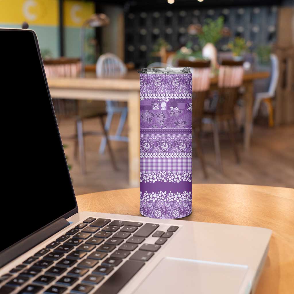Hawaiian Hibiscus Honu Skinny Tumbler Purple Mele Kalikimaka Palaka Spirit LT9 - Polynesian Pride