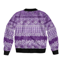 Hawaiian Hibiscus Honu Sleeve Zip Bomber Jacket Purple Mele Kalikimaka Palaka Spirit - Polynesian Pride
