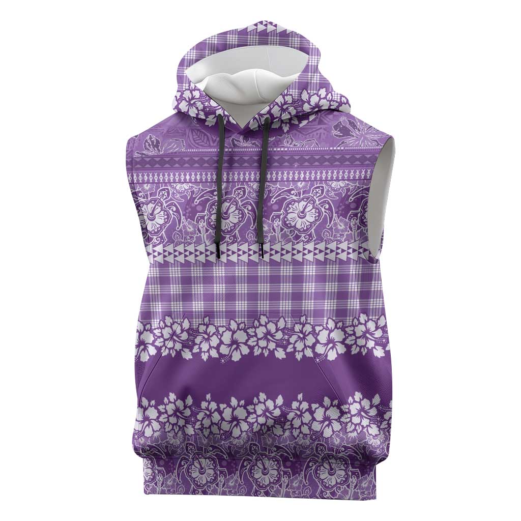 Hawaiian Hibiscus Honu Sleeveless Hoodie Purple Mele Kalikimaka Palaka Spirit LT9 Purple - Polynesian Pride